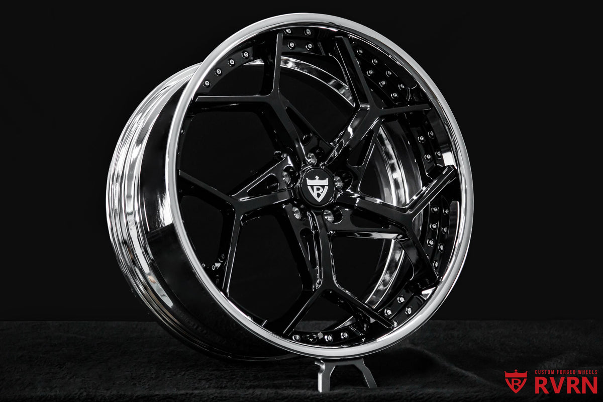 Final view of the 2019 Mercedes S560 Coupe with RVRN RV-DV03 custom forged wheels, Y-spoke deep dish design, gloss black spokes, chrome barrel and 22x9/22x10.5 fitment