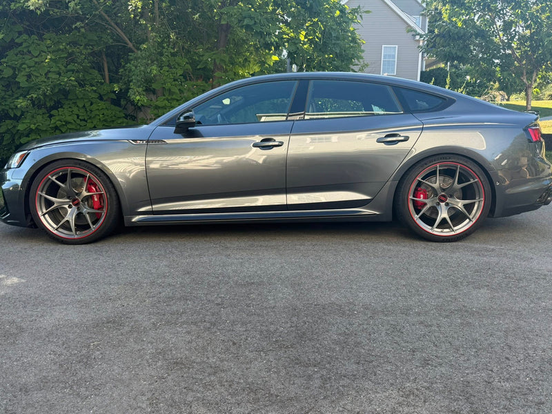 2019 Audi RS5 on RVRN RV-MR05 custom forged wheels in transparent gunmetal grey with red trim