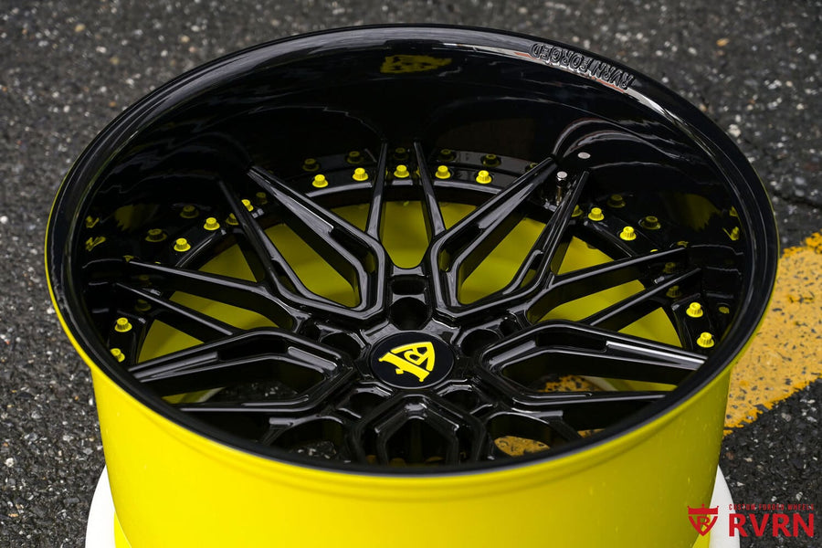 2020 Corvette C8 Stingray Widebody custom 2-piece deep dish forged wheels, RVRN RV-T081, Spoke & Inner Lip: Gloss Black, 20x9.5 -16MM / 20x12.5 -38MM