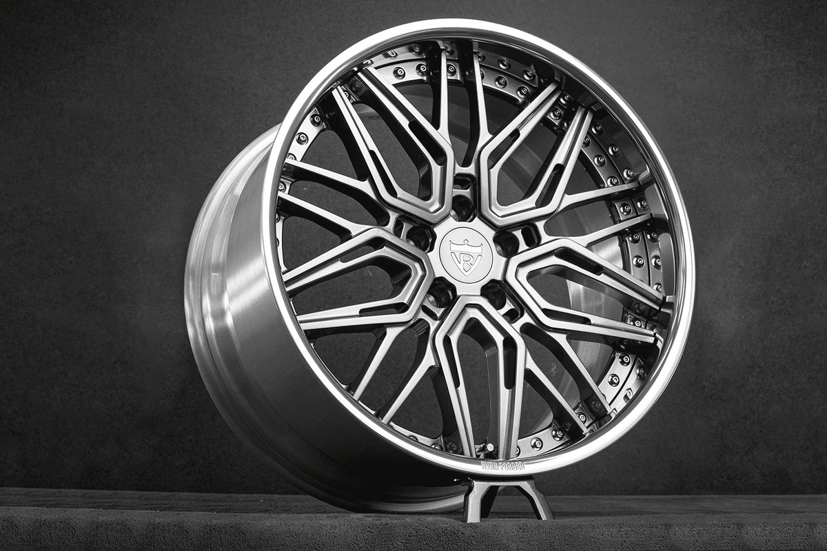 RV-T081 deep dish two-piece forged wheel for a 2020 Camaro in polished aluminum with a polished lip