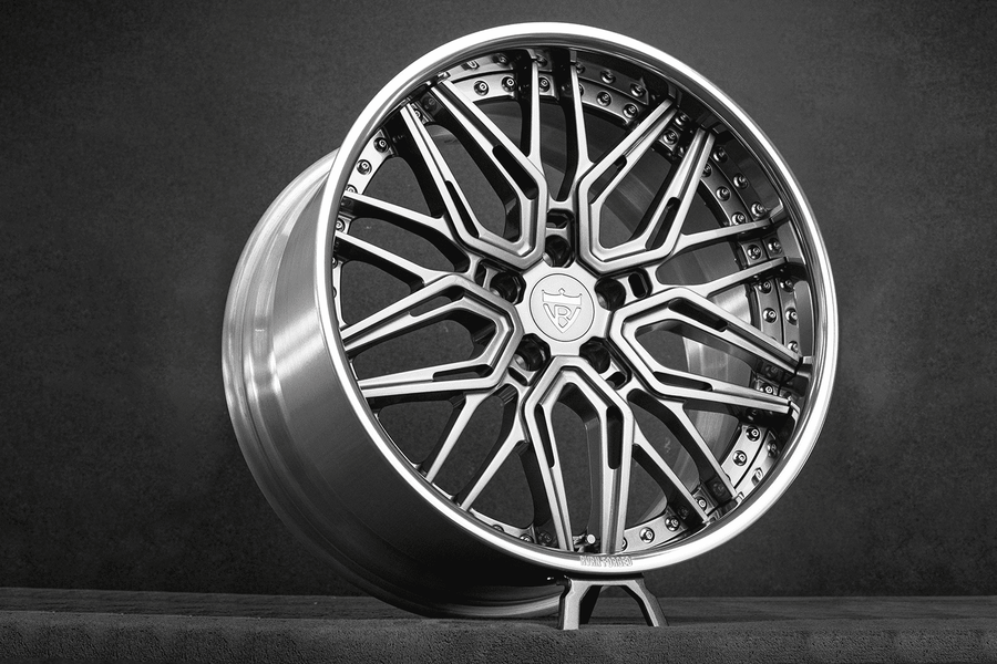 RV-T081 deep dish two-piece forged wheel for a 2020 Camaro in polished aluminum with a polished lip