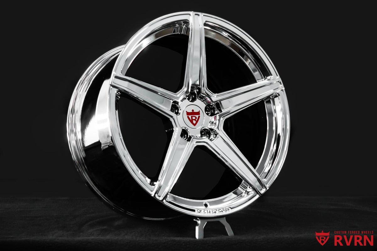 RVRN RV-MB559 Corvette C8 chrome forged wheel gallery featuring 19x8.5 front and 20x11 rear custom setup
