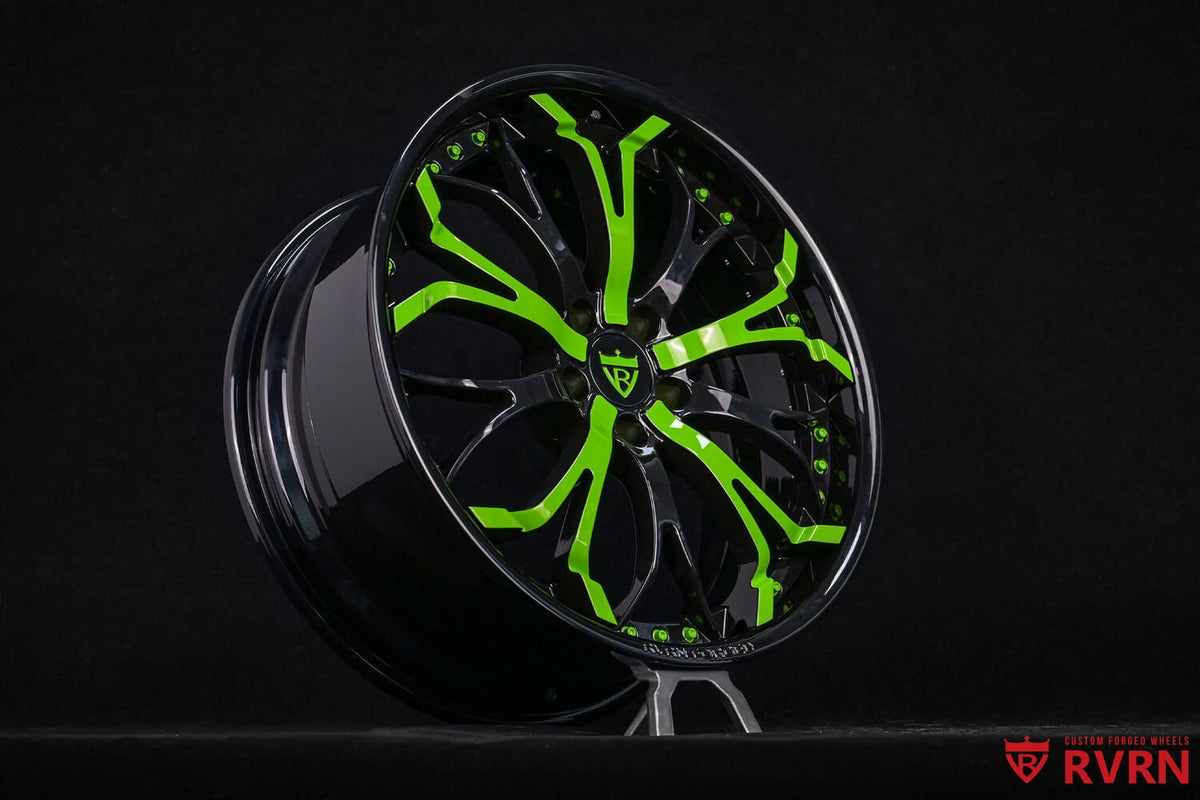 2020 Ford Mustang Eccoboost Premium Custom Black & Green Forged Wheels: RV-DL09