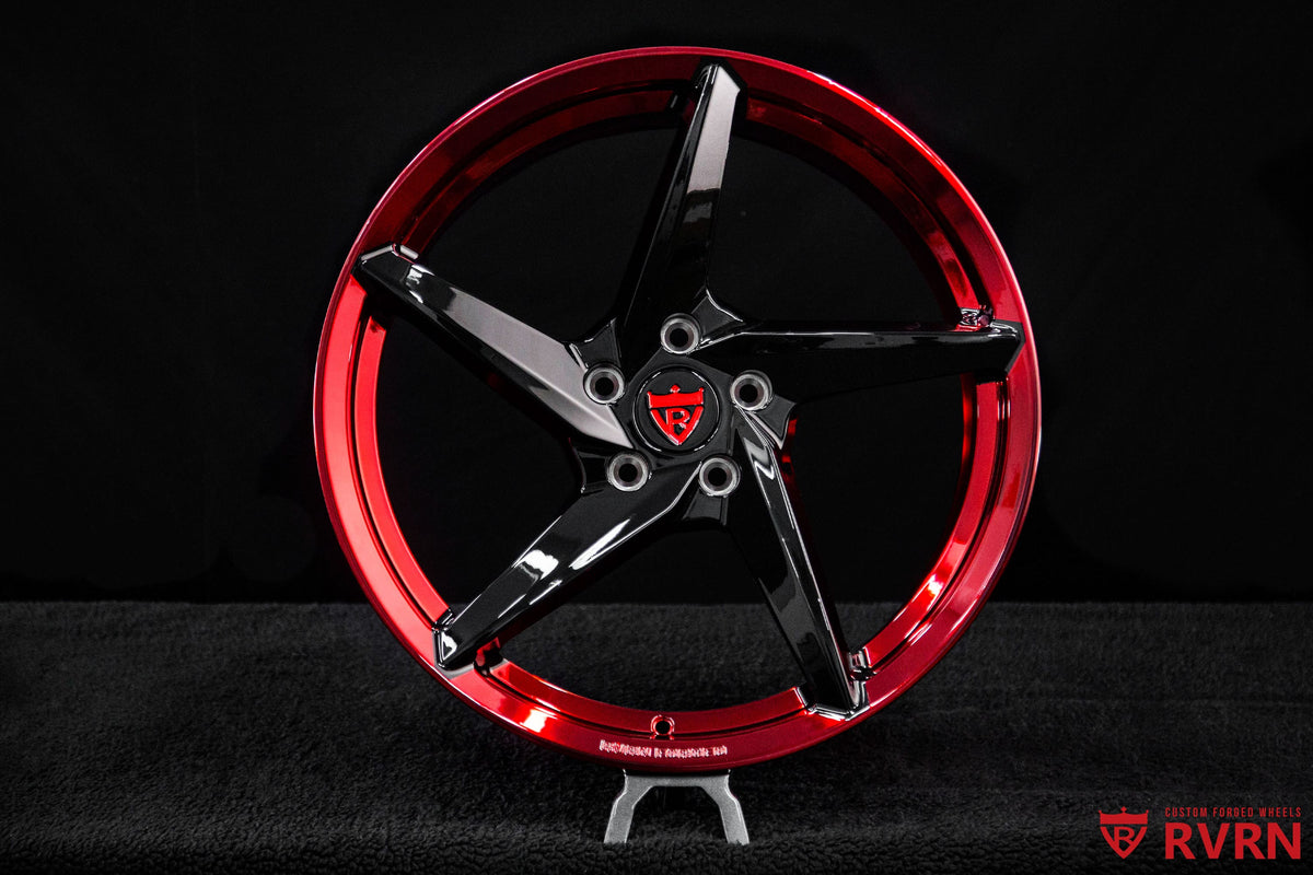 Custom wheel fitment on a 2021 Corvette C8 Z51 with RVRN RV-MC35 5-spoke forged wheels, 19x8.5 front and 20x11 rear