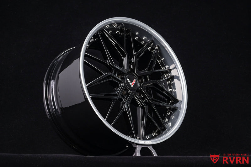 2022 Corvette C8 Stingray Base Gloss Black & Polished Aluminum Wheels: RV-T081