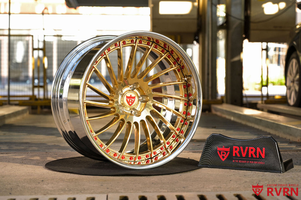 2022 DODGE CHARGER SCATPACK WIDEBODY Custom Deep Dish Polished Fronzen Gold Forged Wheels: RV-DN01