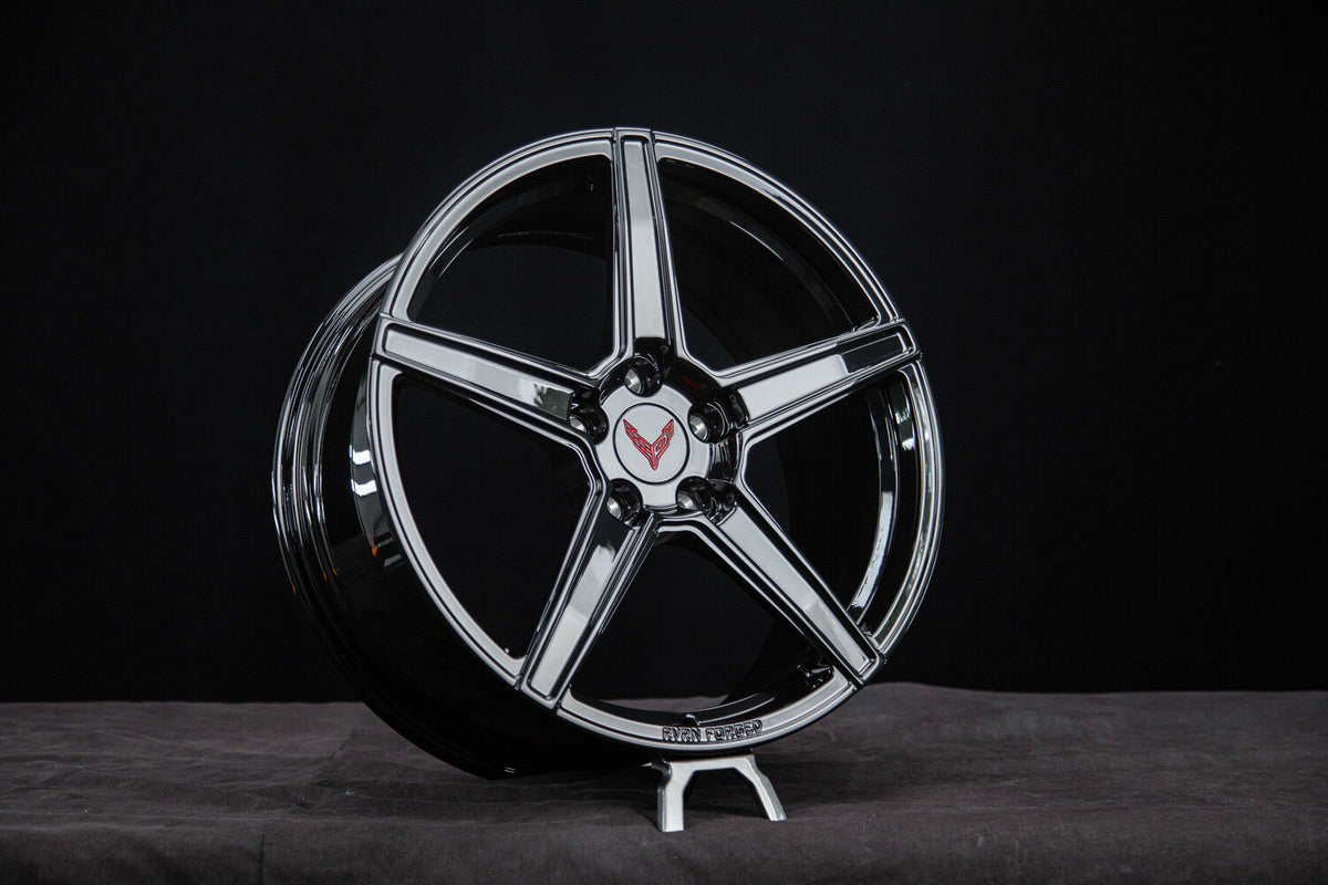 2022 Corvette C8 Stingray Z51 custom 1-piece forged wheels, RVRN RV-MB559, Gloss Black, 19x8.5 +35MM / 20x11 +40MM