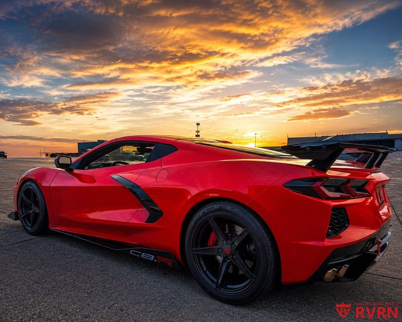 2022 Corvette C8 Z51 on RVRN RV-MB559 custom forged monoblock 5-spoke concave gloss black wheels in Pompano Beach, Florida.