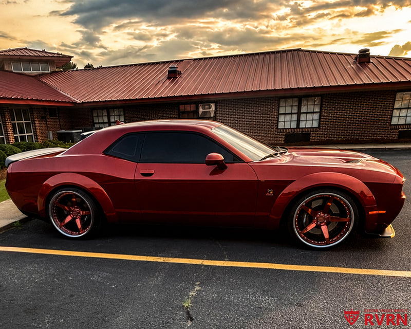 2022 Dodge Challenger Scat Pack Widebody on RVRN RV-DF14 2-piece custom forged wheels in Polished Rose Gold Spoke with Chrome Barrel.