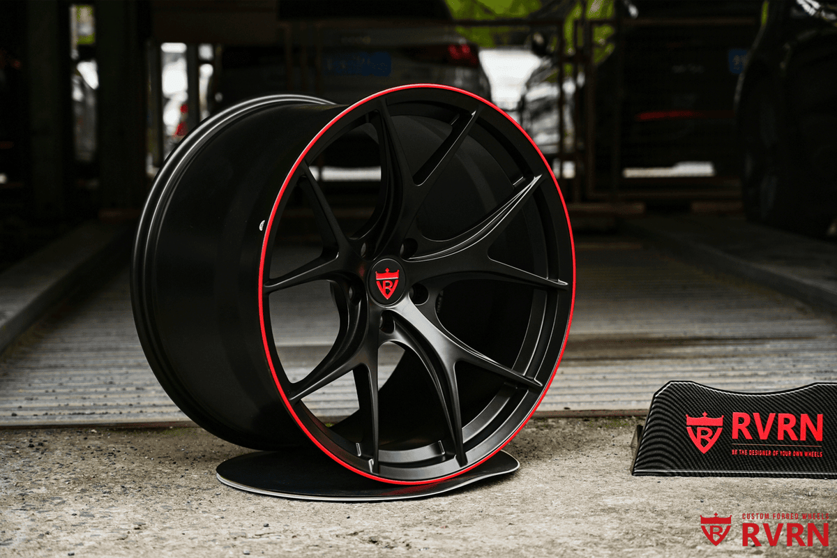 2023 Corvette C8 Z06 Custom Concave Matte Black & Red Forged Wheels: RV-MR05