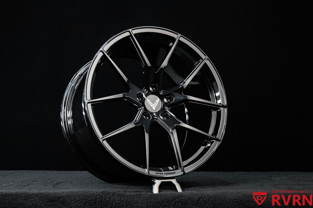 2023 Corvette C8 Stingray Base lt1 custom concave forged wheels, RVRN RV-MC24, Gloss Black, 19x8.5 +38MM / 20x11 +48MM