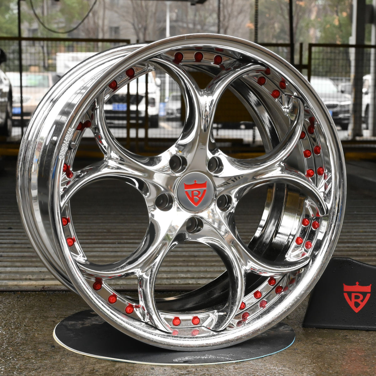 2023 Corvette C8 Z51 on RVRN RV-DS016 forged wheels in Chrome Spoke and Barrel with Red Screws (photo 01)