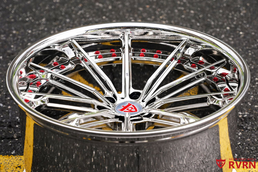 2024 Corvette C8 Z06 custom 2-piece concave forged wheels, RVRN RV-DC29, Chrome and Dark Red, 20x10 +27MM / 21x13 +27MM