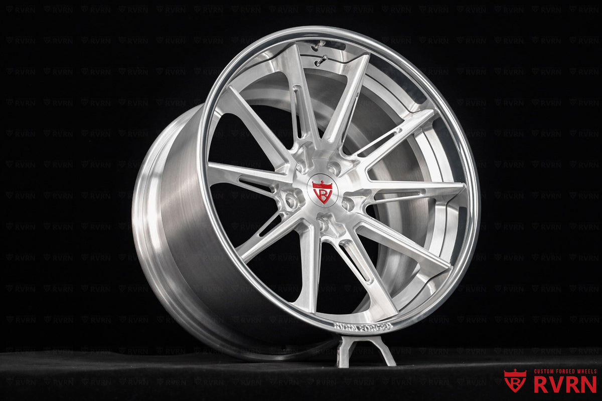 Brushed and polished aluminium seven-split-spoke forged wheel, RVRN RV-DC26 custom wheels for the 2024 Corvette Z06 HTC C8