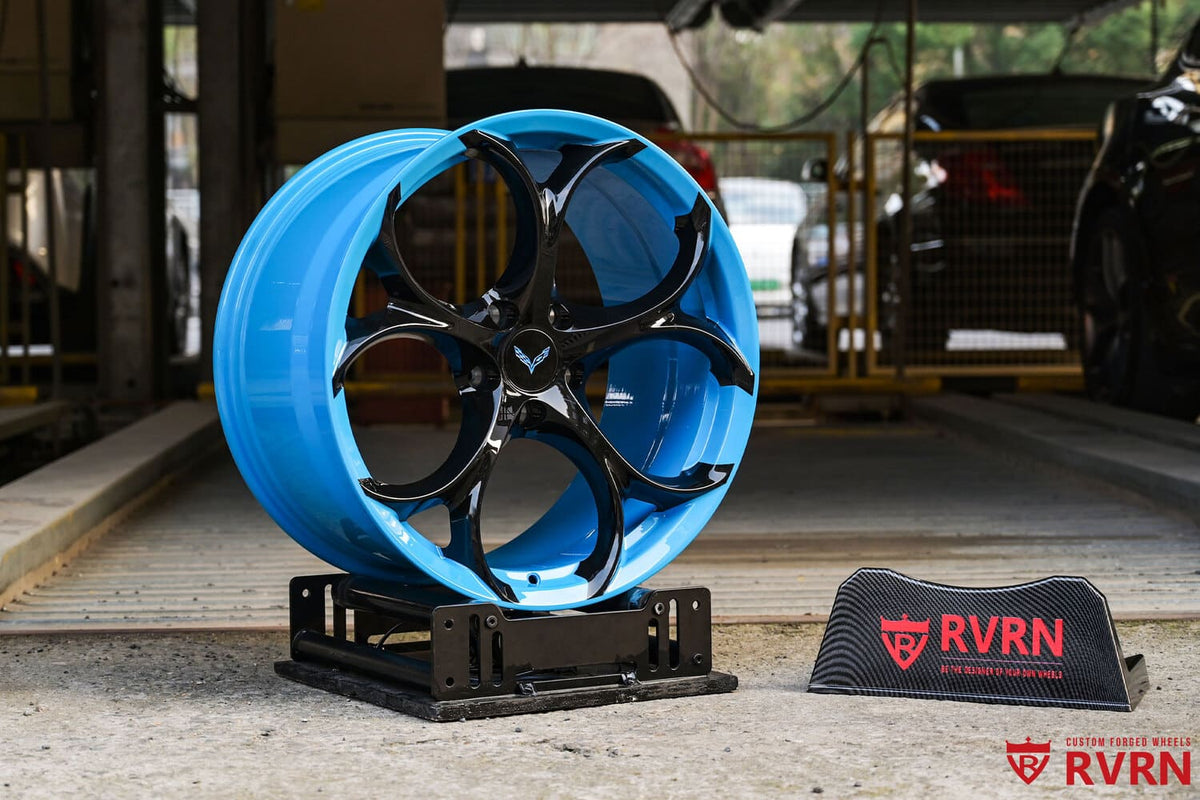 2024 Corvette C8 Stingray Custom Color Matched Rapid Blue & Black Forged Wheels: RV-MS016