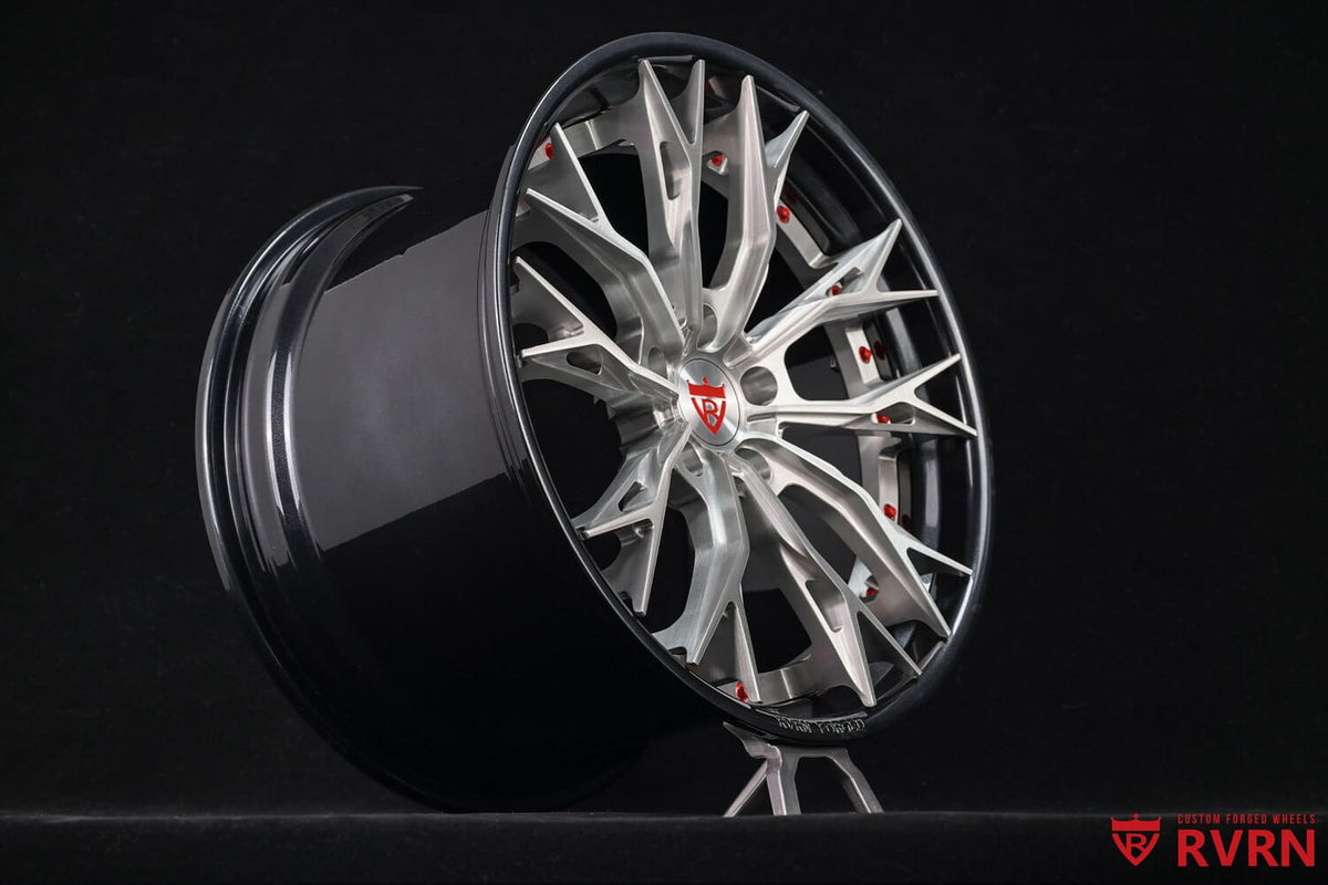 2024 Corvette C8 Z51 Custom Brushed Silver Forged Wheels: RV-DC04 showcasing RVRN wheels design.