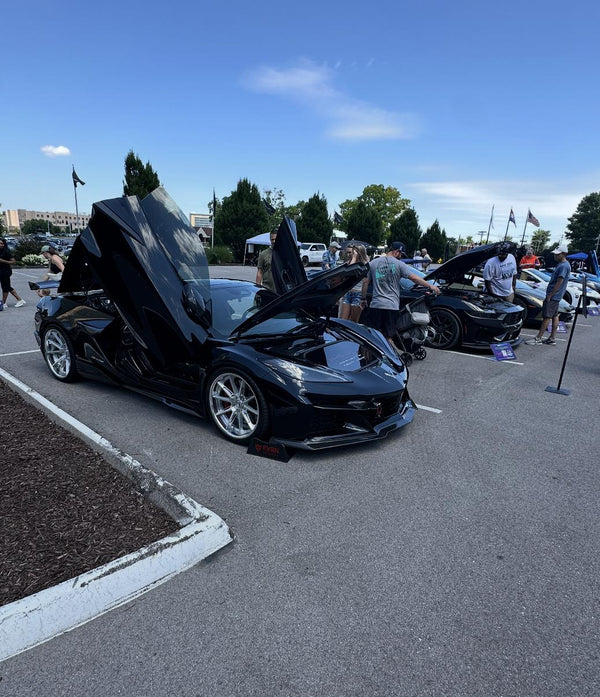 Car show display area at Westport Plaza in St. Louis.