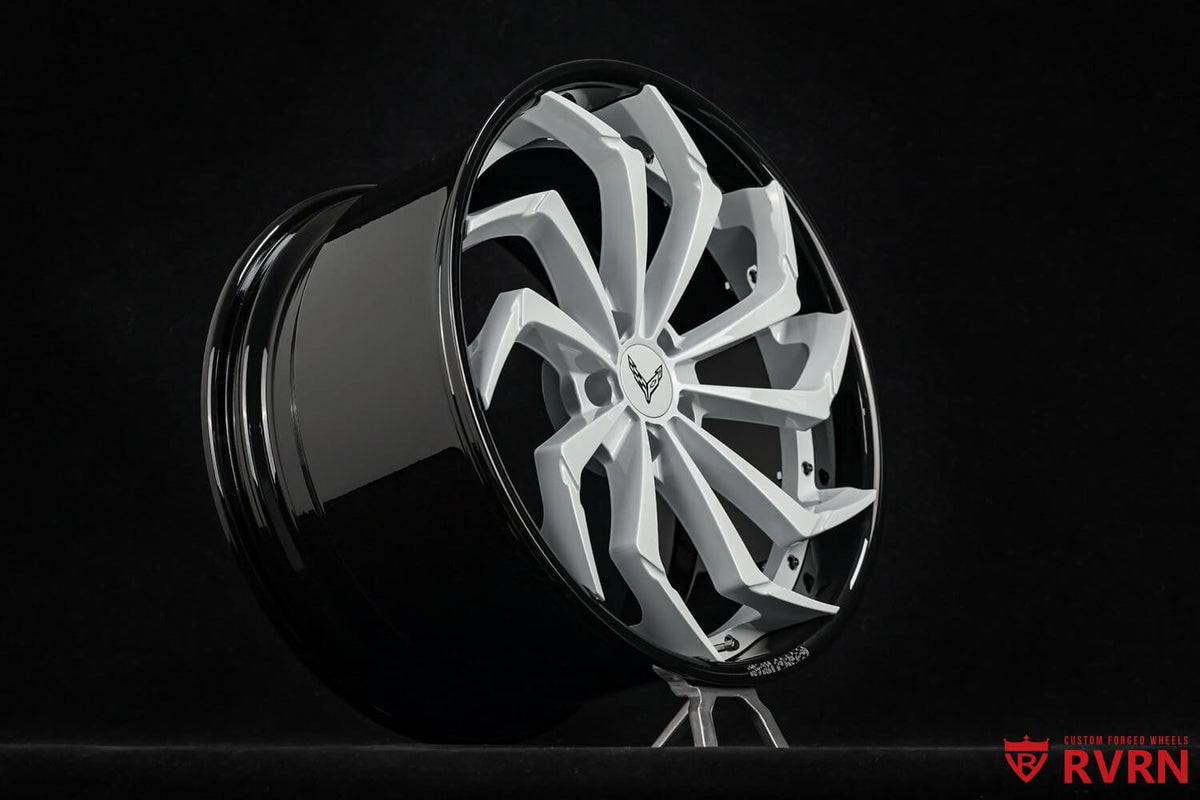 2025 Corvette C8 Stingray custom 2-piece forged wheels, RVRN RV-DC06, Color-Matched Ceramic Matrix Grey Metallic and Gloss Black, 20x9 +30MM / 21x12 +52MM