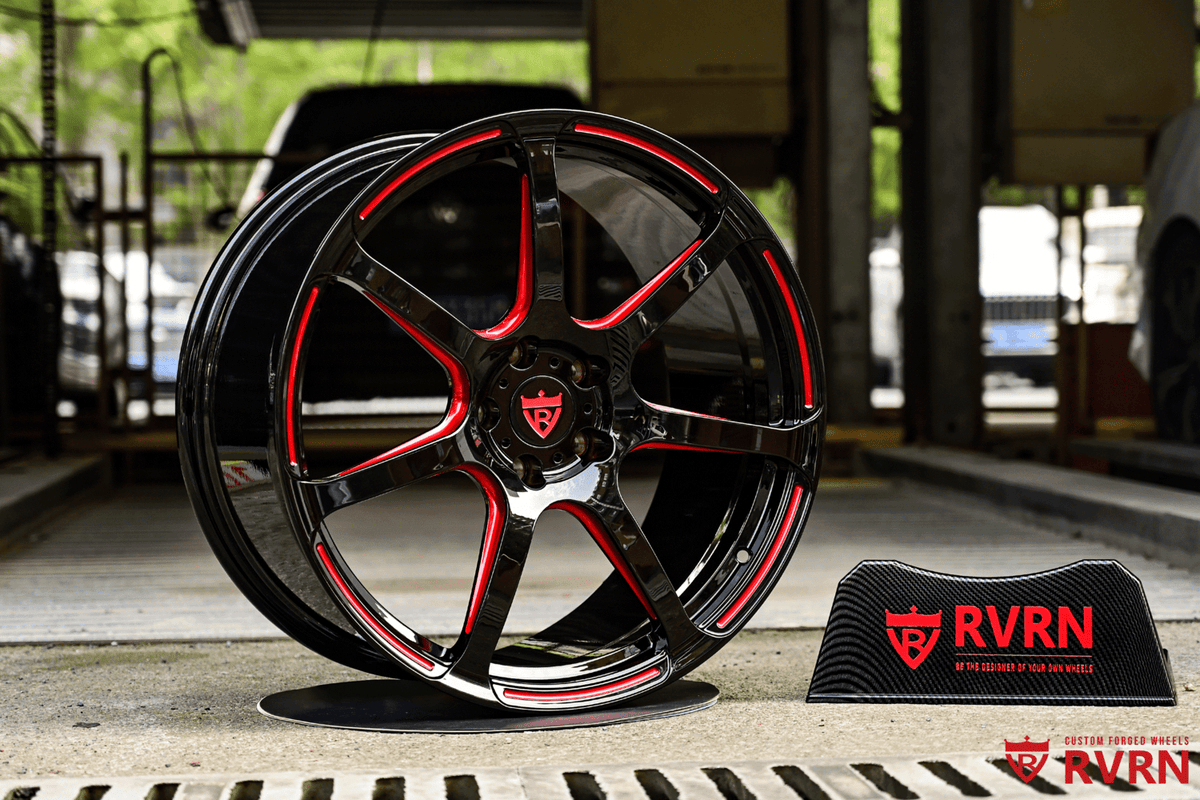 2025 Corvette C8 Stingray Custom Black & RVRN Red Forged Wheels: RV-MH092
