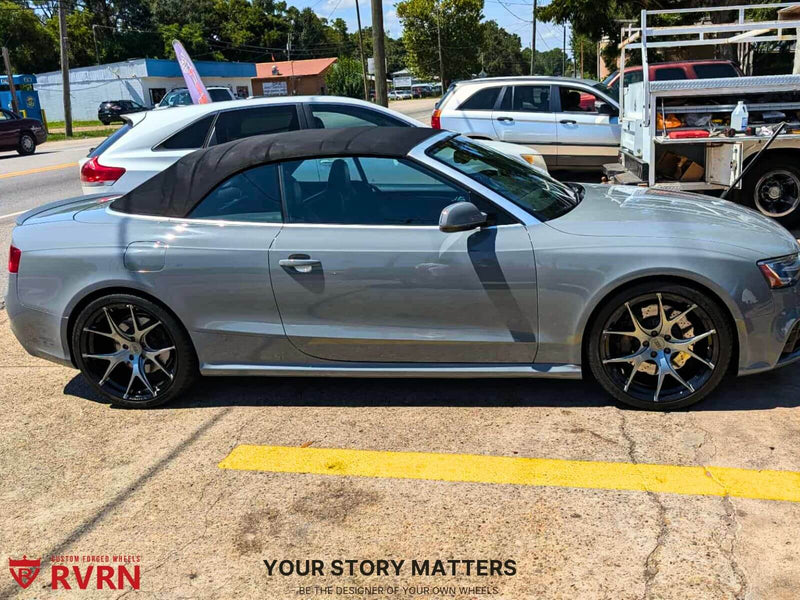 2014 Audi RS5 on RVRN 20” Gloss Black & Gunmetal Wheels RV-MR05 showcasing custom design and styling.