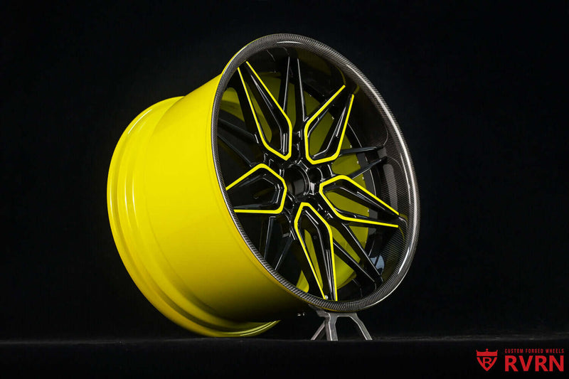 2025 Corvette C8 Z06 Custom Black & Yellow Carbon Fiber Forged Wheels: RV-T081