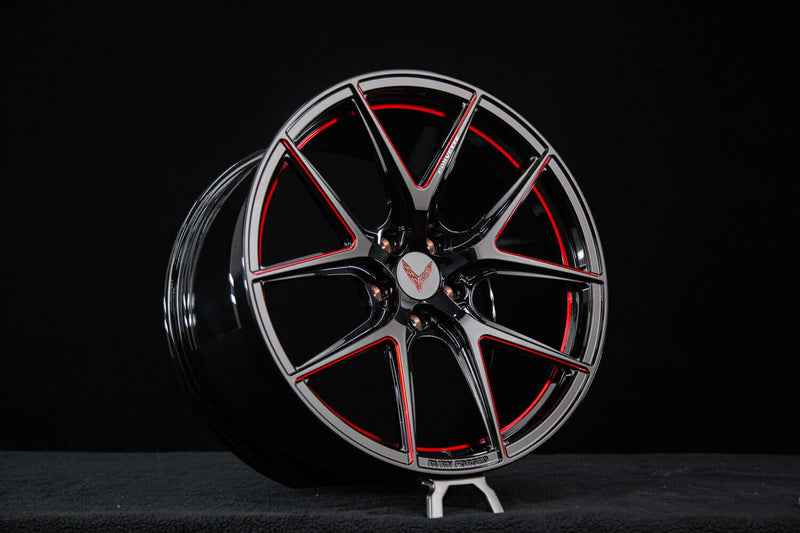 2022 Corvette C8 Z51 Custom Black & Red Forged Wheels: RV-MC61