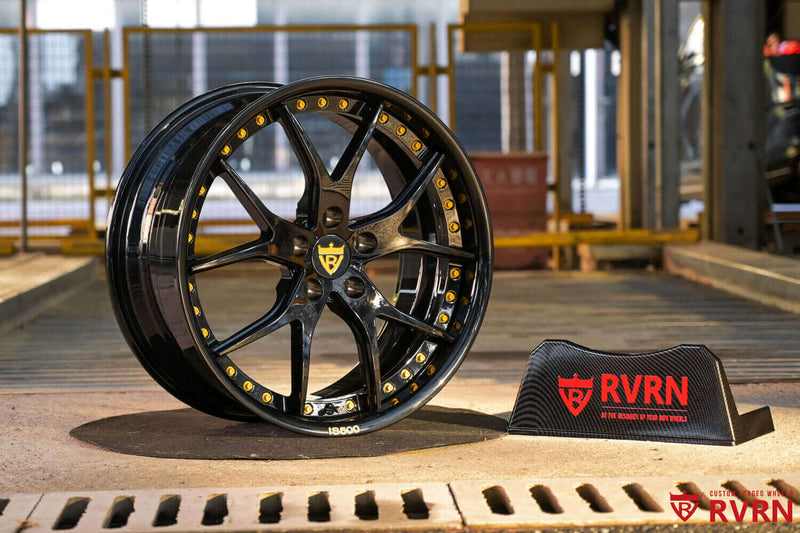 2025 Lexus Is500 Performance Premium Custom Black & Yellow Forged Wheels: RV-DC24 showcased on display.