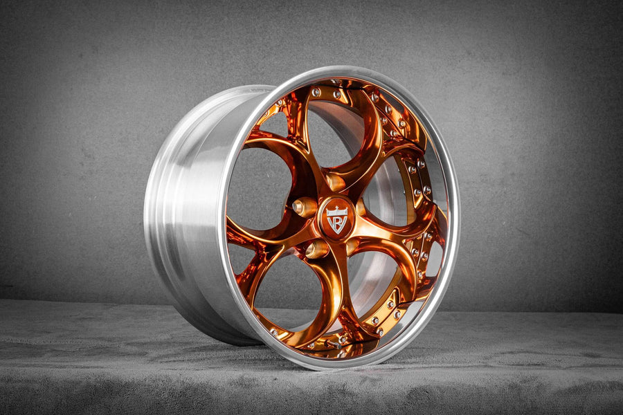 2009 Corvette C6 Z06 custom 2-piece forged wheels, RVRN RV-DS016, Polished Orange and Polish, 18x9.5 +35MM / 19x12 +48MM