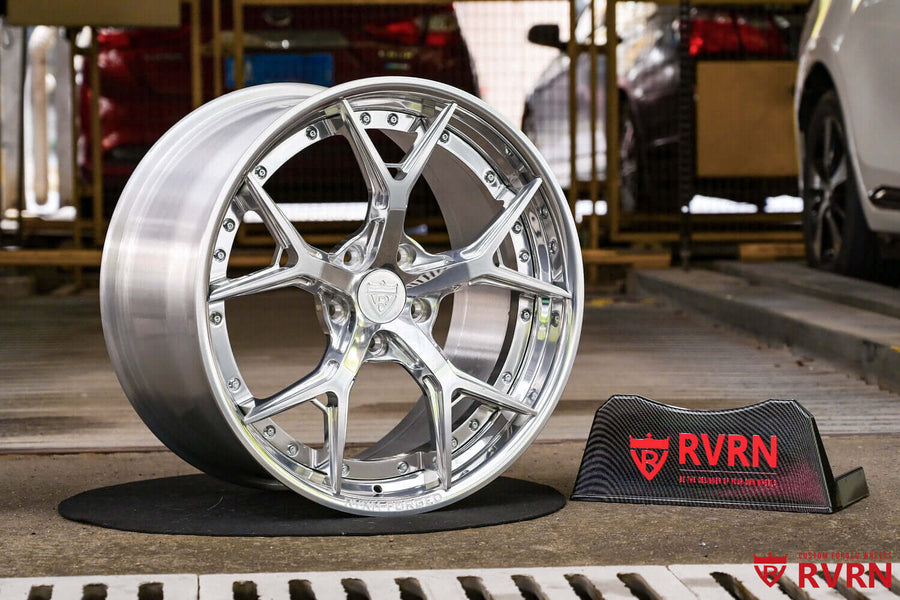 2007 Corvette C6 custom 2-piece forged wheels, RVRN RV-DC69, Polished Aluminum and Chrome, 19x9.5 +50MM / 20x11 +72MM