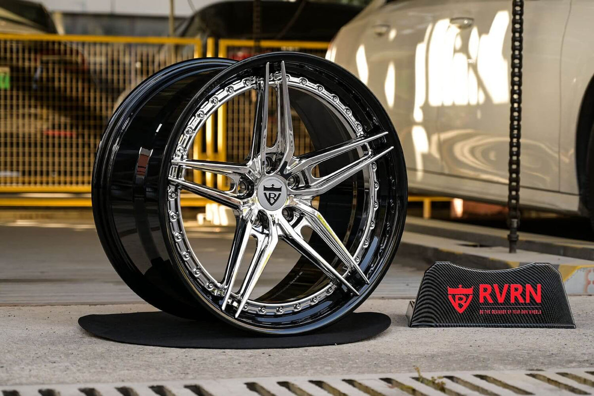 2017 Corvette C7 Z06 custom 2-piece forged wheels, RVRN RV-DP03, Chrome and Gloss Black, 20x10 +35MM / 21x12 +52MM