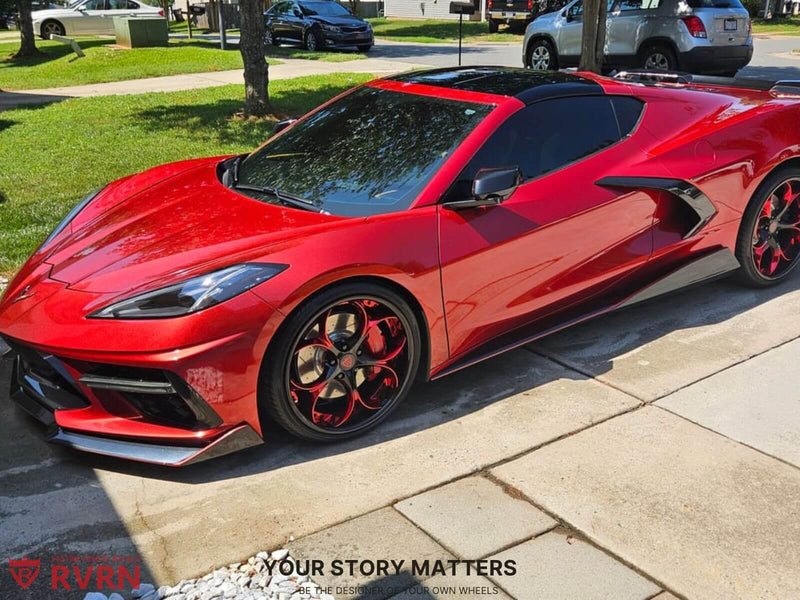2023 Corvette C8 Z51 on RVRN Custom Wheels RV-DS016 parked outside showcasing custom forged wheels.