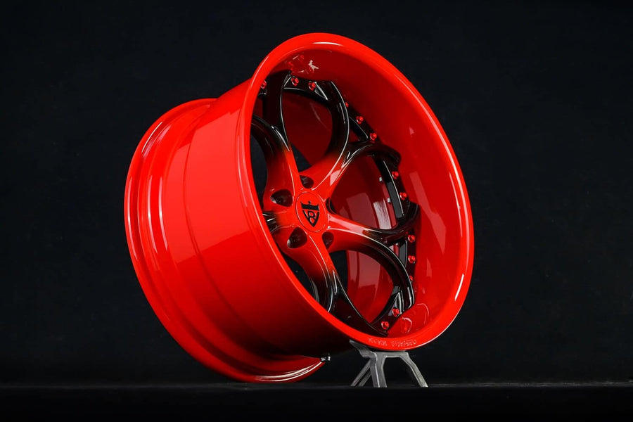 2006 Nissan 350z Widebody Custom Deep Dish Black & RVRN Red Forged Wheels: RV-DS016