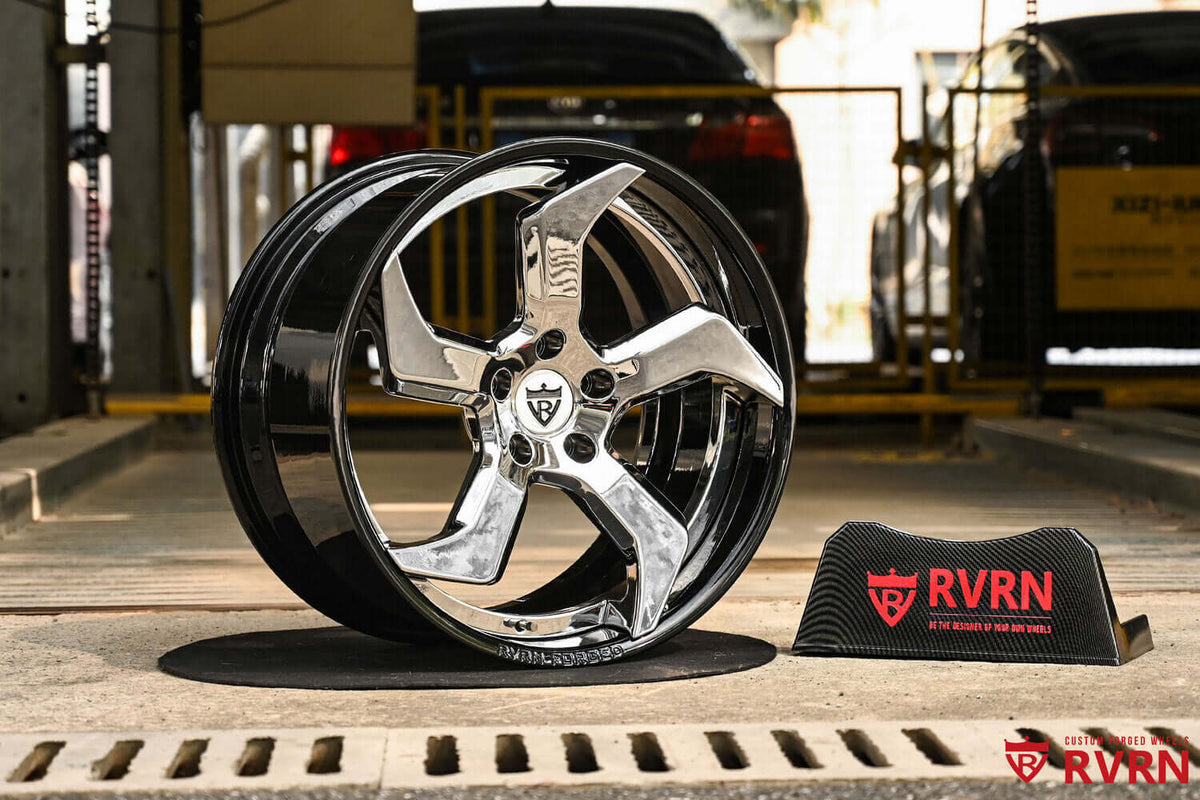 2020 Corvette C8 Stingray Custom 5 Spoke Black & Chrome  Forged Wheels: RV-DC25