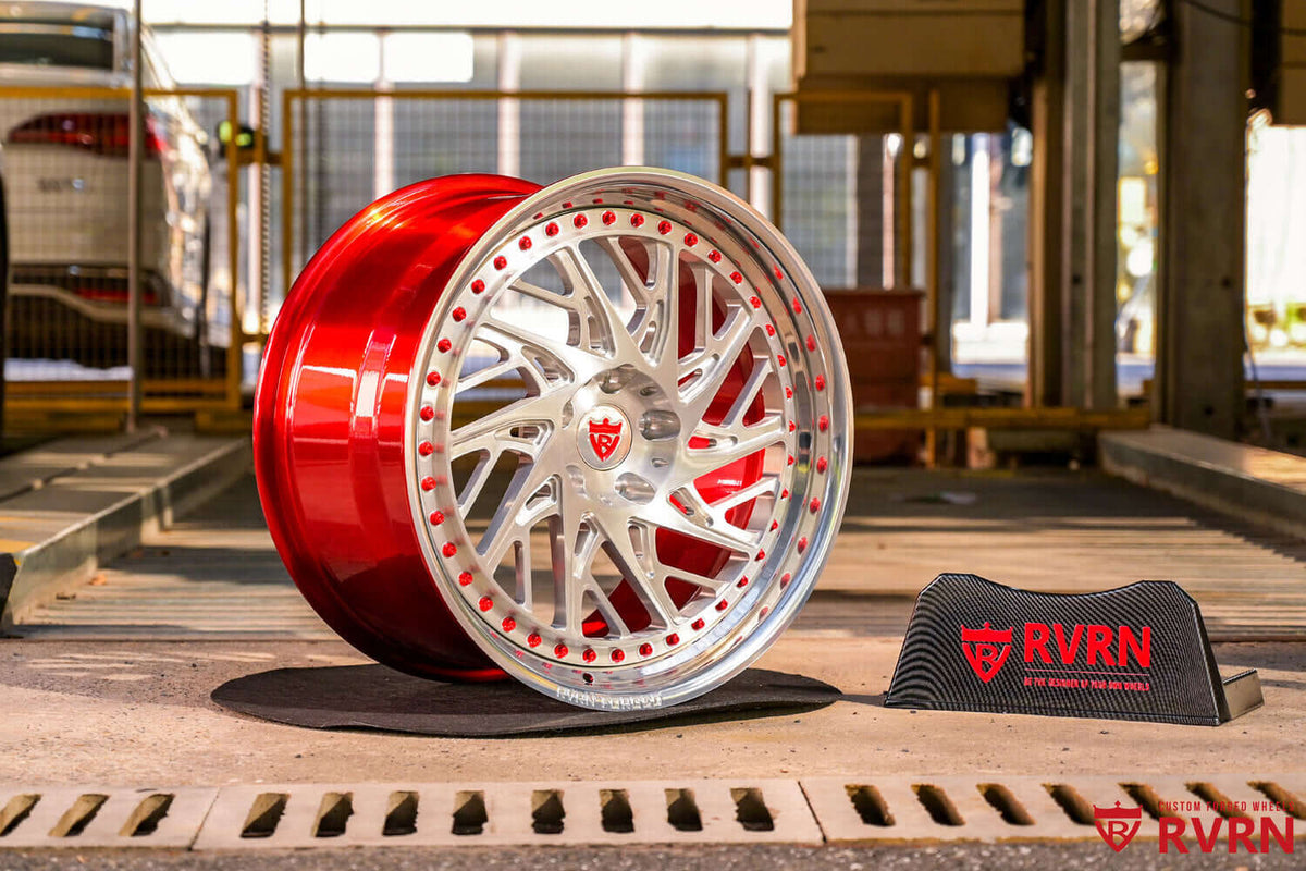 2021 Corvette C8 Z51 Custom Deep Dish Brushed Aluminum & Red Forged Wheels: RV-C13