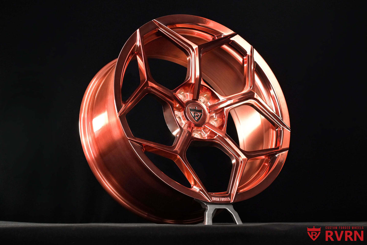 Design your own Jeep Wrangler wheels with the RVRN RV-MC491 Y-spoke concave forged design, polished rose gold finish and custom 20x8.5 +15MM fitment