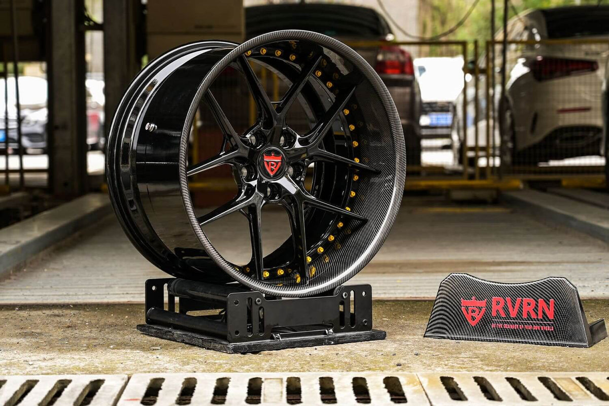 2007 corvette C6 Custom Deep Dish Black & Yellow Forged Wheels: RV-DR08D displayed with RVRN branding.