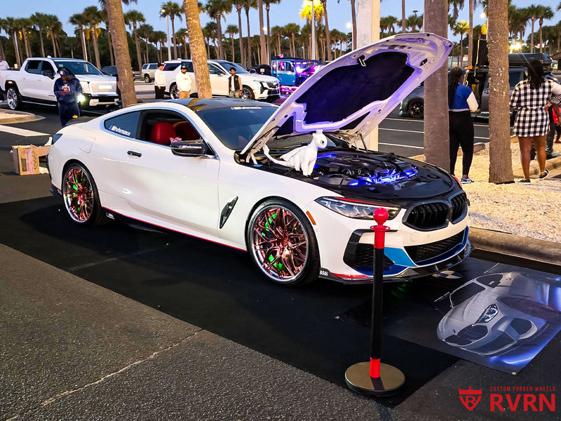 2019 BMW 8 Series M850i on RVRN Custom Wheels RV-C081 showcasing custom forged wheels and unique design.
