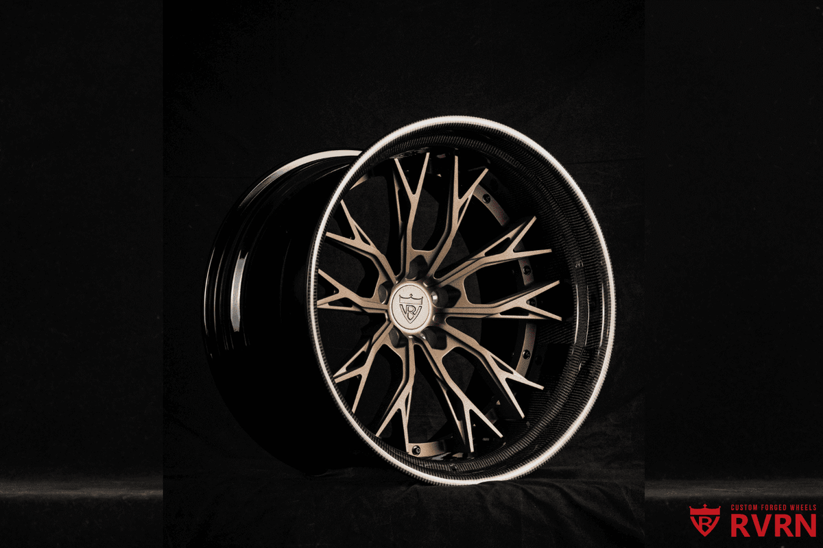 2021 Corvette C8 Widebody custom forged deep dish wheels with bronze face, carbon fiber wrapped lip-RVRN custom forged 2-piece wheels
