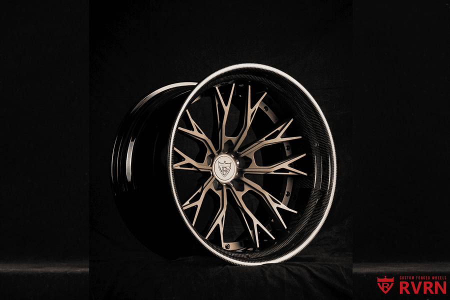 2021 Corvette C8 Widebody custom forged deep dish wheels with bronze face, carbon fiber wrapped lip-RVRN custom forged 2-piece wheels