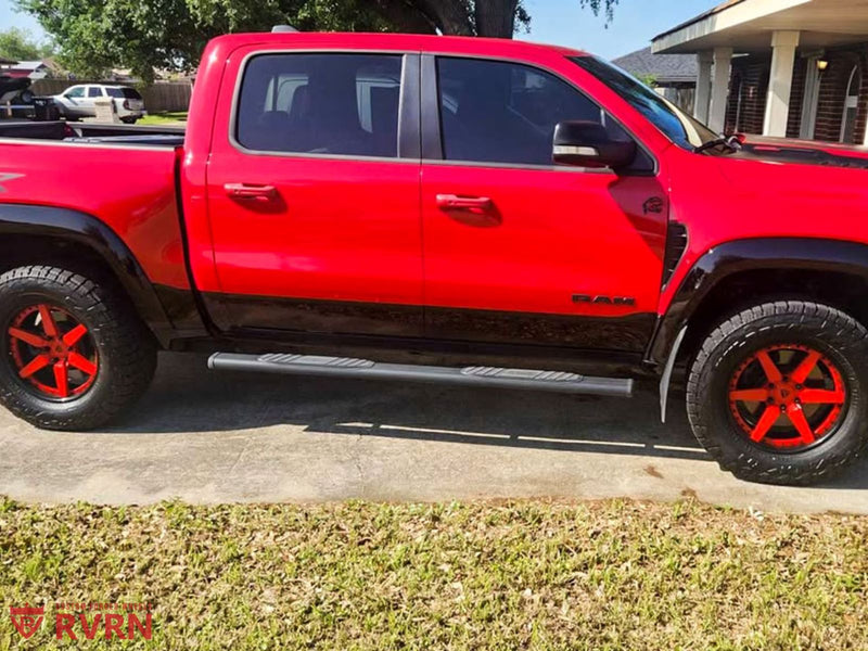 2022 Dodge Ram TRX on RVRN Custom Wheels RV-DF14 showcasing vibrant red color and custom forged design.