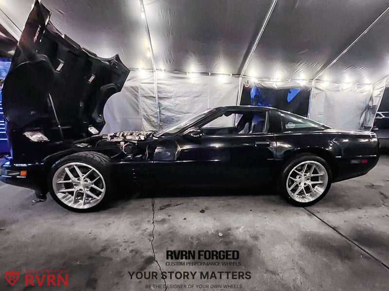 1994 Corvette C4 ZR1 on RVRN Custom Wheels RV-DR08D with hood open in vehicle gallery.