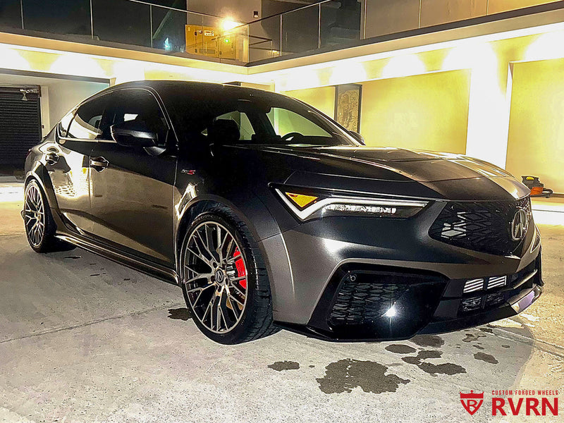 2025 Acura Integra Type S on RVRN Custom Wheels RV-MC65 parked in a modern garage setting.