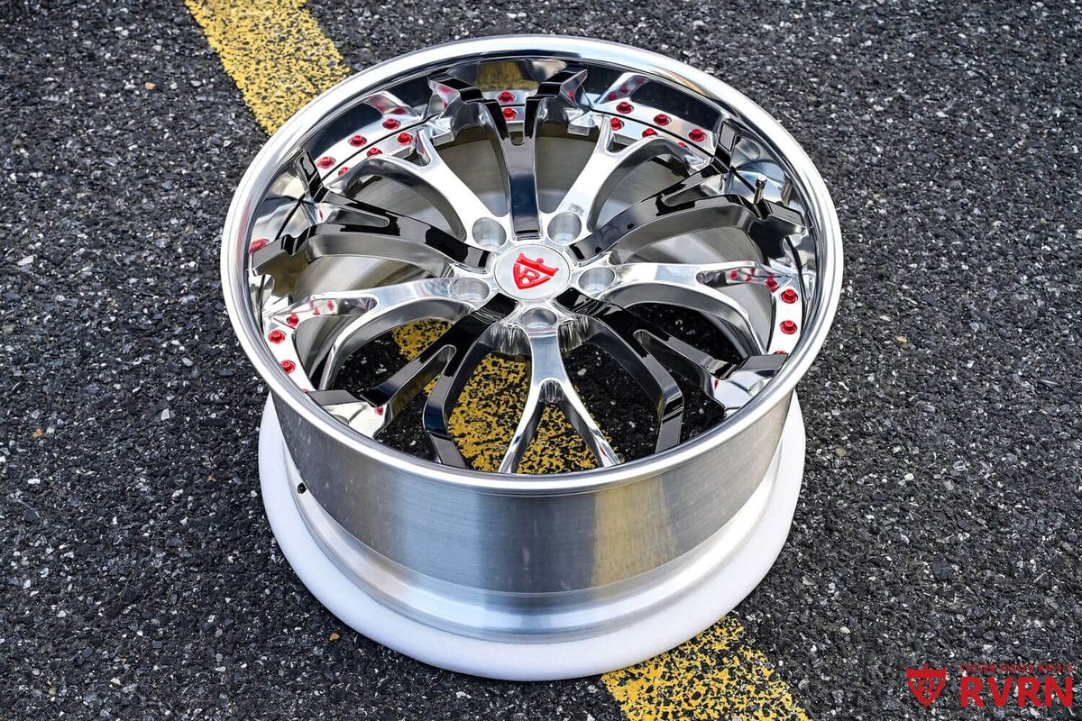 2024 Corvette C8 Stingray custom 2-piece forged wheels, RVRN RV-DL09, Polished Aluminum And Gloss Black and Polished Aluminum, 19x8.5 +45MM / 20x11 +58MM