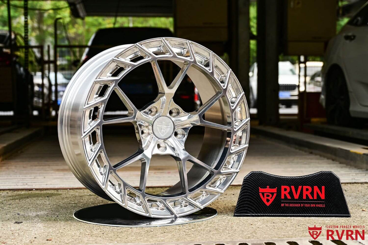 2023 Corvette C8 Stingray custom 1-piece monoblock forged wheels, RVRN RV-MC23, Polished Aluminum, 19x8.5 +38MM / 20x11 +53MM
