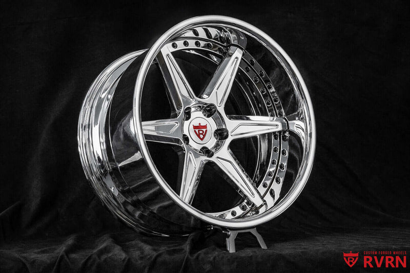 2011 Nissan 370Z Custom Chrome Forged Wheels: RV-DC19 showcasing RVRN design and polished finish.