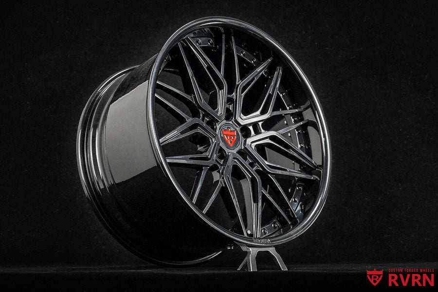 Corvette C8 Z51 custom 2-piece deep dish forged wheels, RVRN RV-T081, Color-Matched Carbon Flash Metallic and Gloss Black, 20x10 +22MM / 21x12 +21MM