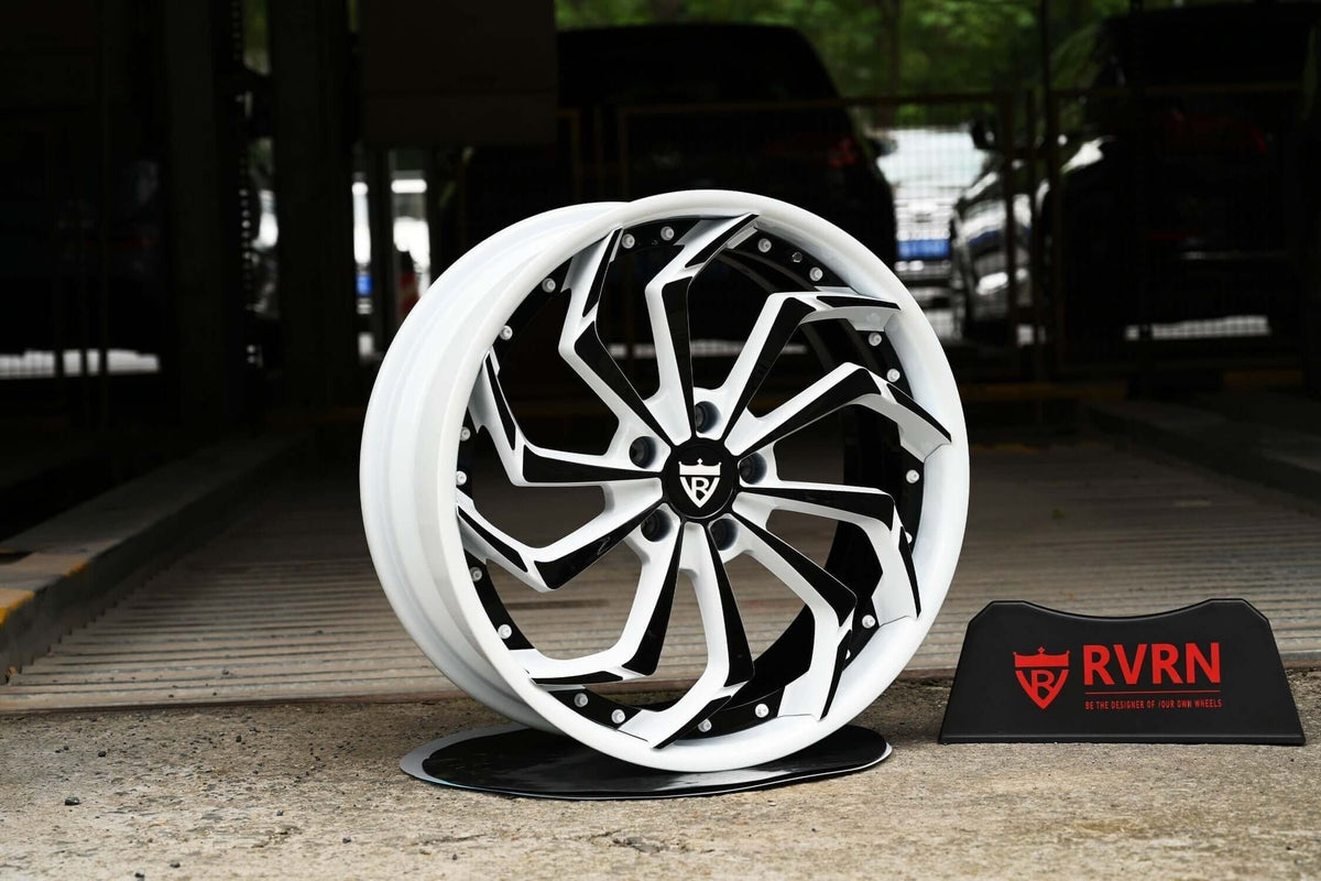 2022 Corvette C8 Custom Forged Wheels, white and black rims with oem specs, RVRN 2-piece wheels series