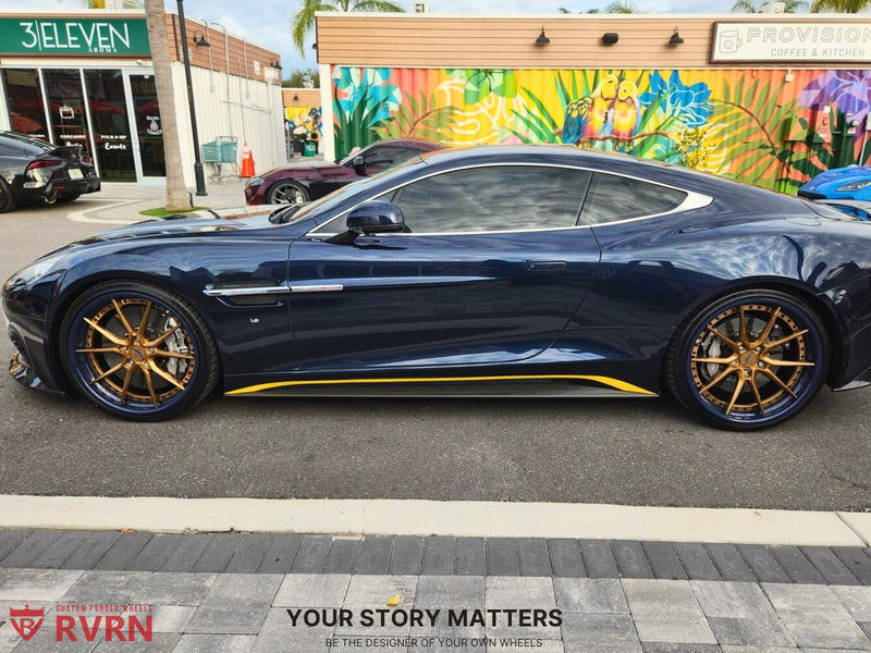 2016 Aston Martin Vanuish on Custom Forged Wheels RV-DB082 showcasing RVRN Wheels in a vehicle gallery setting.