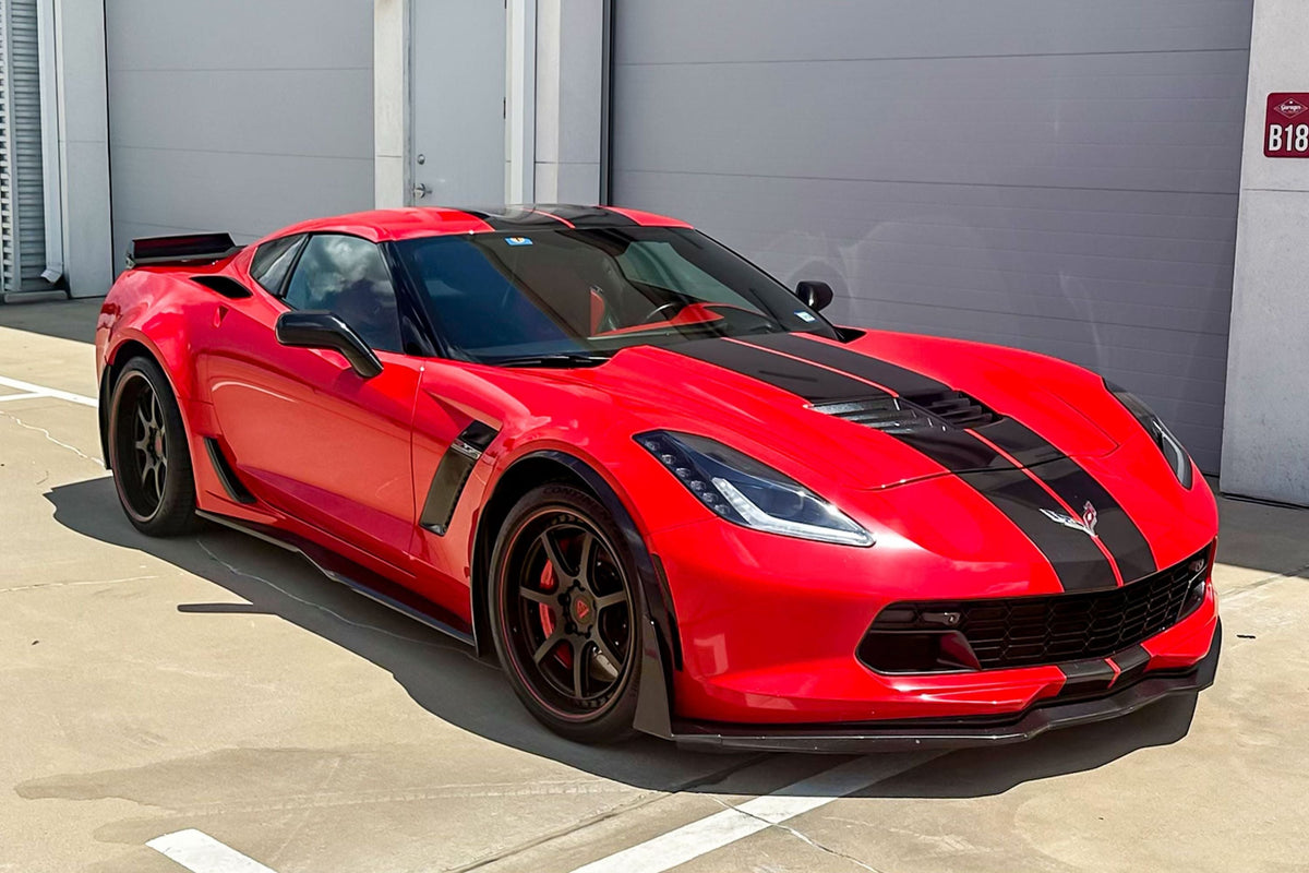 2019 Corvette C7 Z06 custom 2-piece forged wheels, RVRN RV-DH092, Matte Black and Matte Red, 19x10 +38MM / 20x12 +54MM