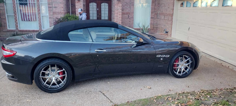 2015 Maserati Granturismo on RVRN Forged RV-DR08D parked in a driveway near a garage.
